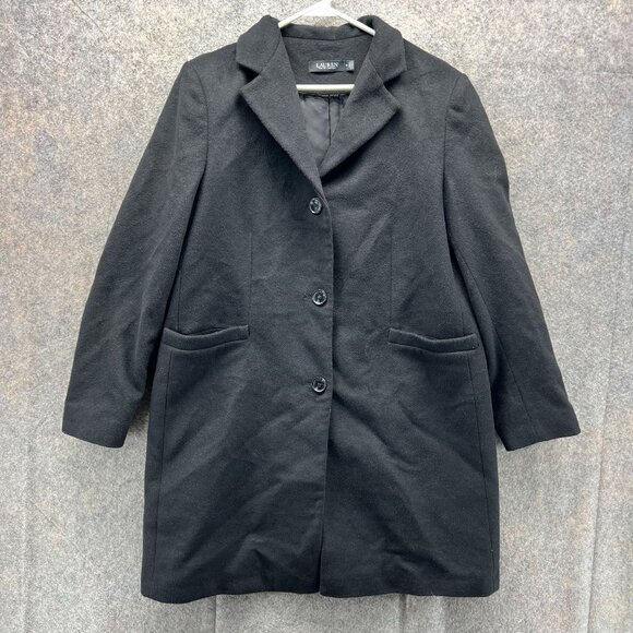 Lauren Ralph Lauren Trench Coat Womens 14 Black Label Jacket Reefer Wool